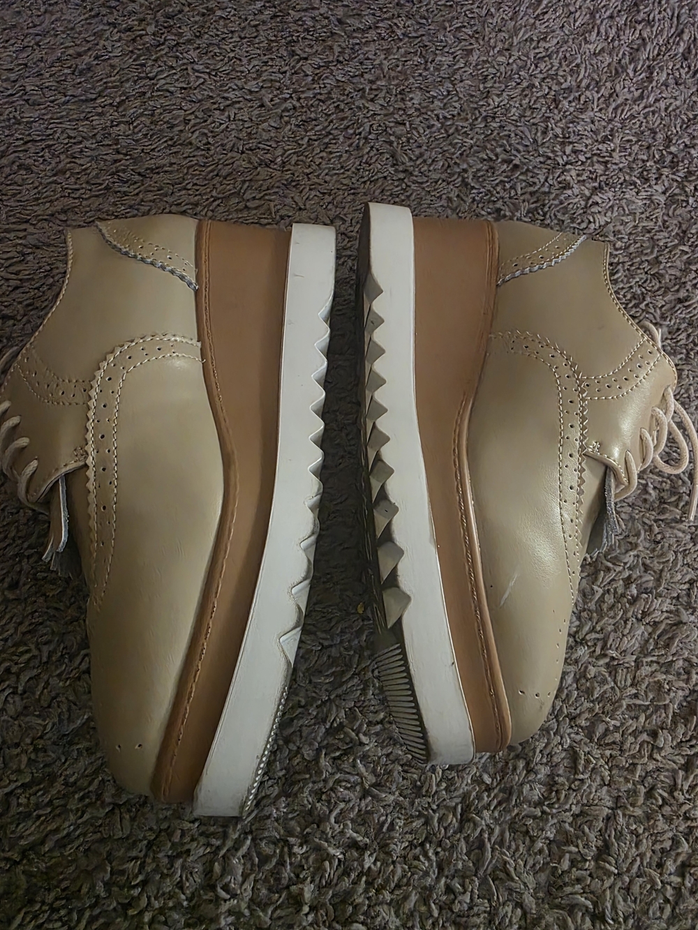 Classic Womans Wingtip Brogues in Beige - Lace-Up Dress Shoes - Picture 2 of 5
